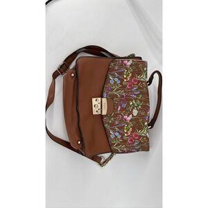 IMAN Global Chic Brown Floral Crossbody Satchel Gold Hardware